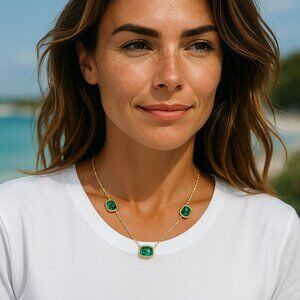 Ralph Lauren Emerald Green Resin Station Necklace